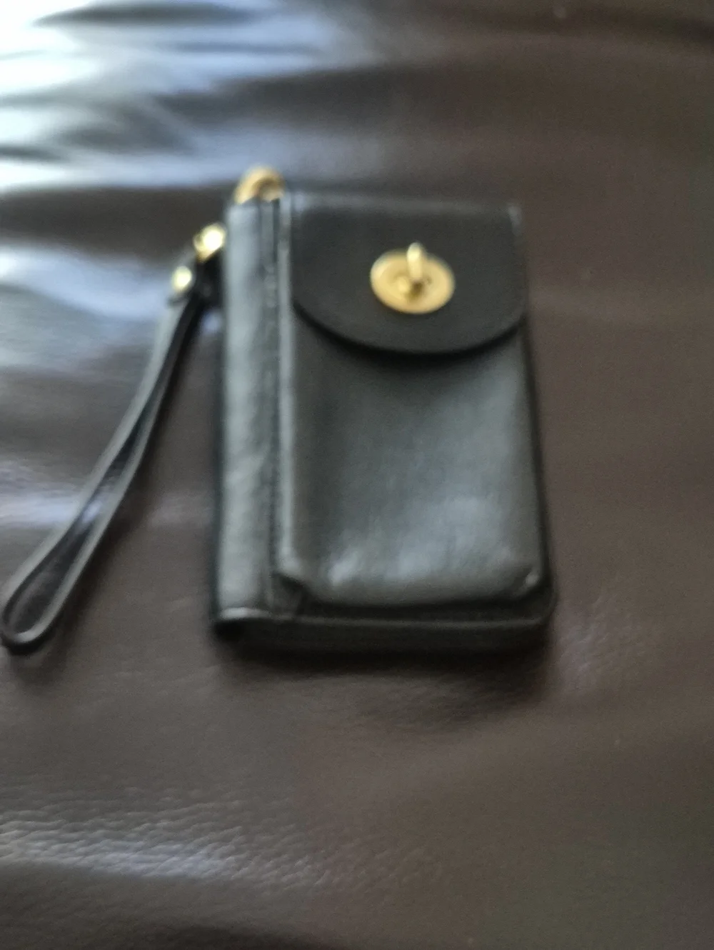 Vintage  Coach Black Leather Wristlet Phone Case with Gold Accent Wallet